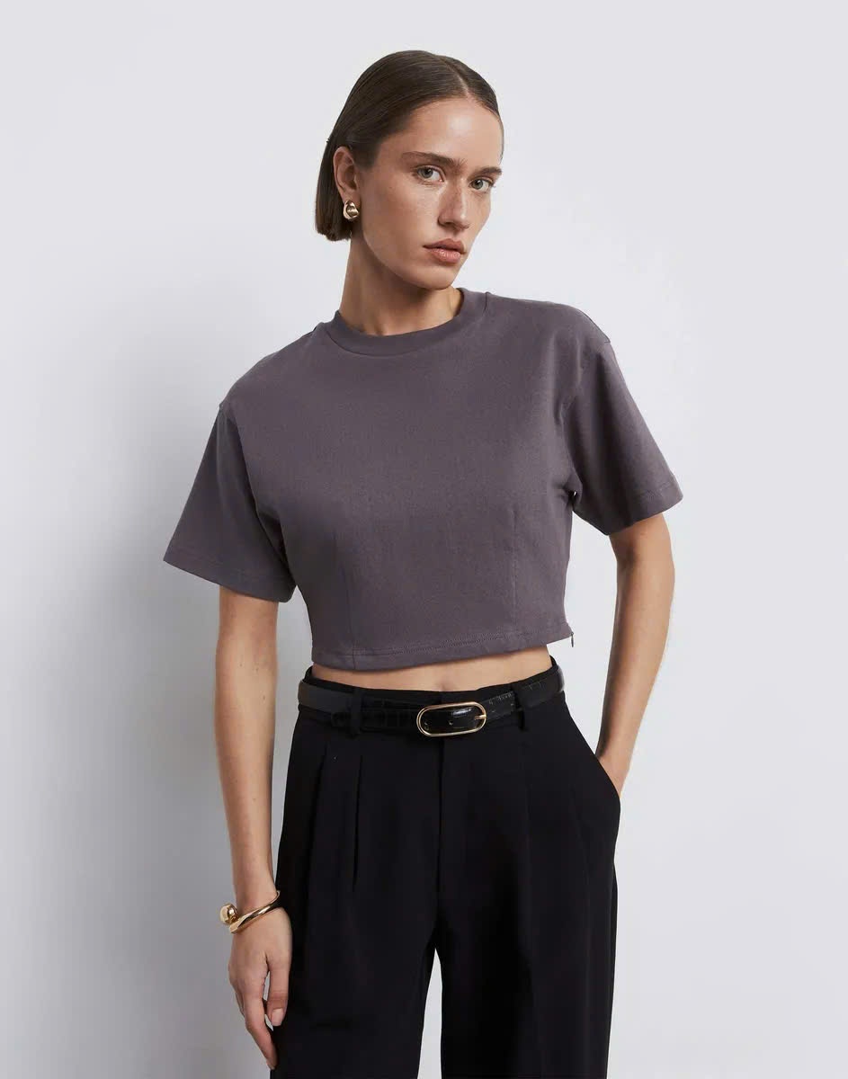 Áo croptop GJ khóa kéo hông