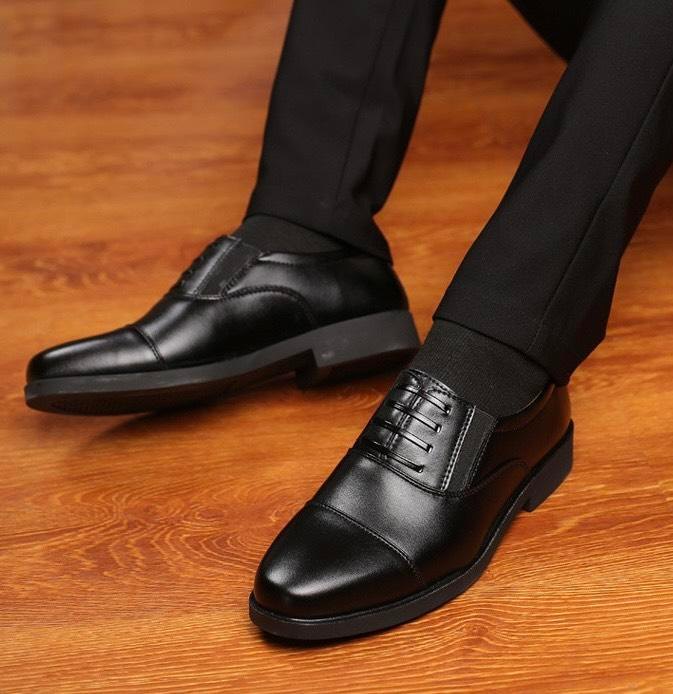 Giày tây nam da mềm tăng chiều cao 6cm, đế cao su mềm khâu sẵng size từ 38 đến 43 thời thượng