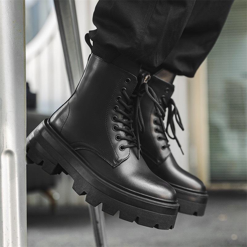 [Cao 7cm] Giày đốc cổ cao khóa kéo, đế combat tăng 7cm, giày bốt nam đế cao