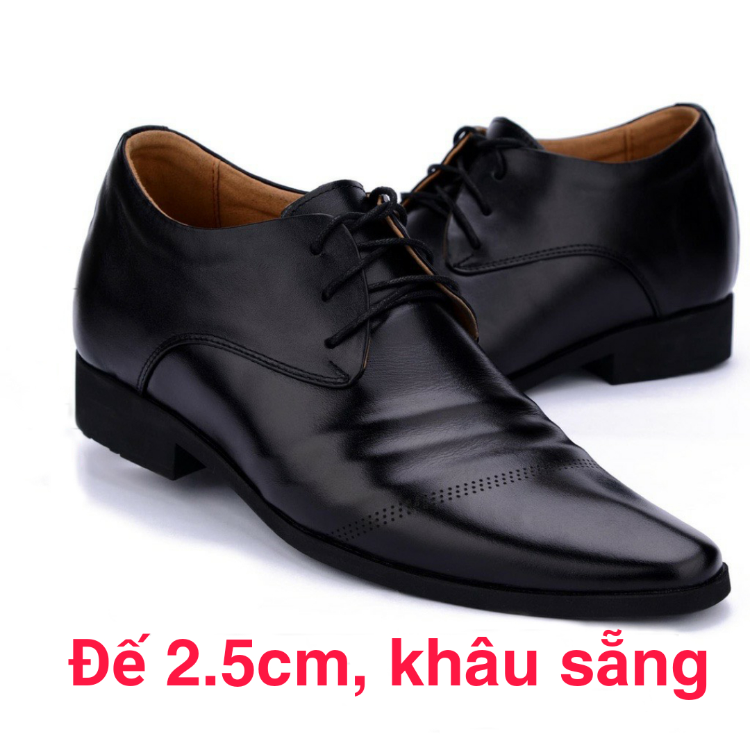 Giày tây nam cột dây, da mềm, giày oxfords đế cao 2.5cm khâu sẵn C2