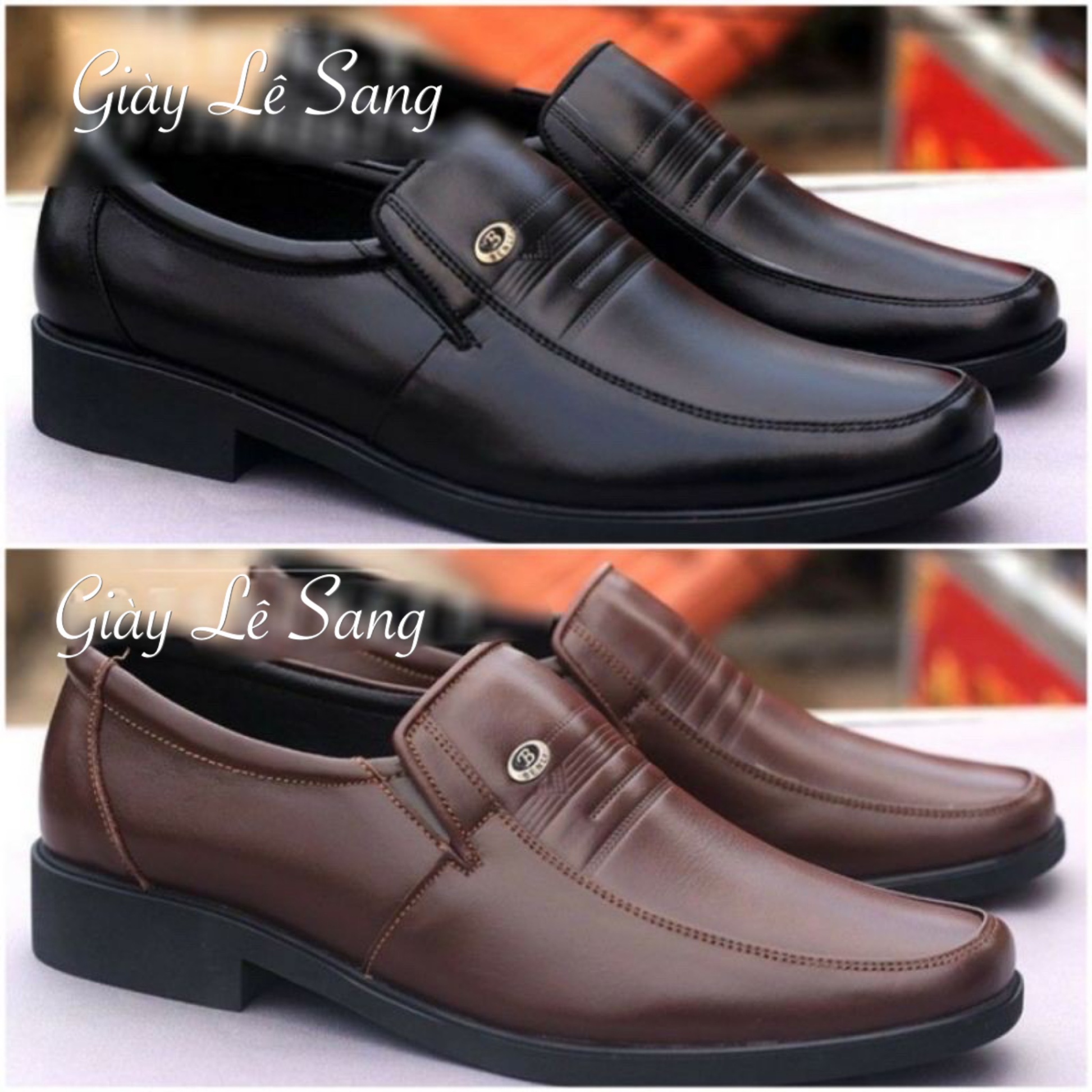 Giày da nam trung niên mũi tròn, giày tặng bố, đế khâu thời thượng 5N.