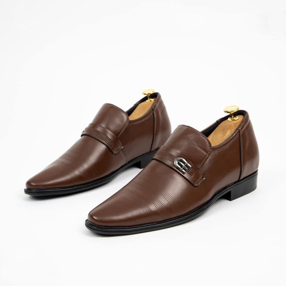 Giày tây tăng chiều cao nam da PU mềm, đế cao su 6cm đã khâu, giày lê sang