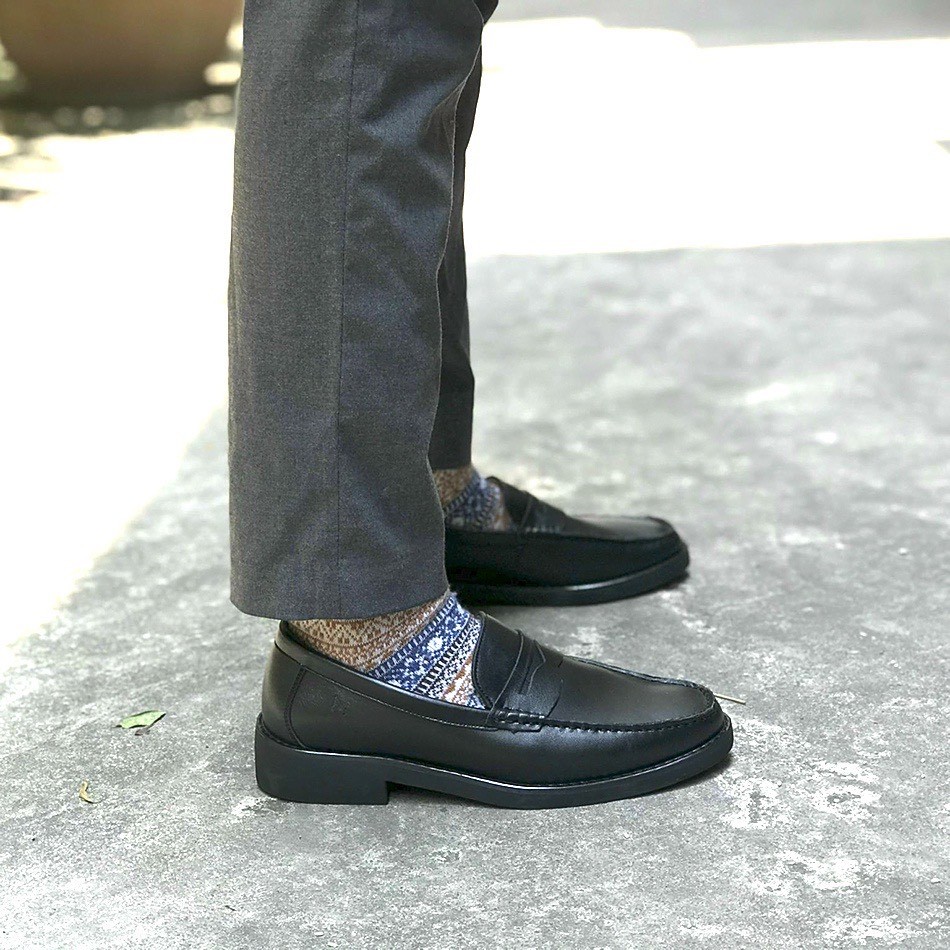 Giày penny loafer back, giày lười đốc, đế cao, khâu đế phối màu thời thượng - MT Đốc Đen Lỳ.