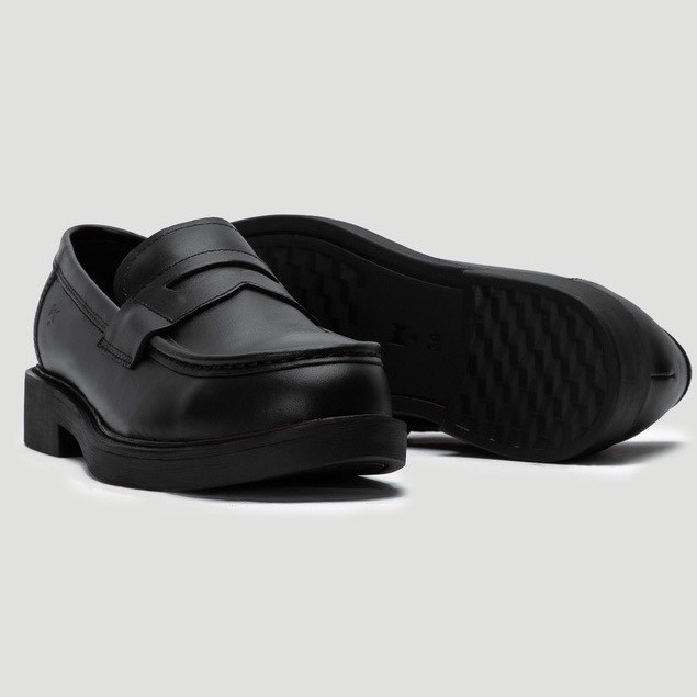Giày penny loafer back, giày lười đốc, đế cao, khâu đế phối màu thời thượng - MT Đốc Đen Lỳ.