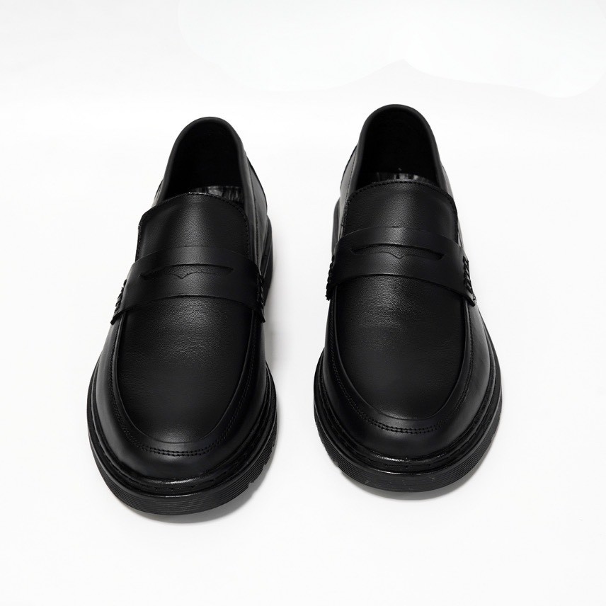 Giày penny loafer back, giày lười đốc, đế cao, khâu đế phối màu thời thượng - MT Đốc Đen Lỳ.