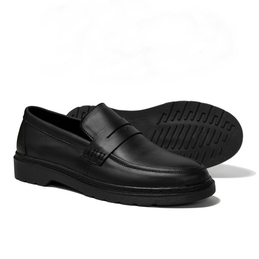 Giày penny loafer back, giày lười đốc, đế cao, khâu đế phối màu thời thượng - MT Đốc Đen Lỳ.