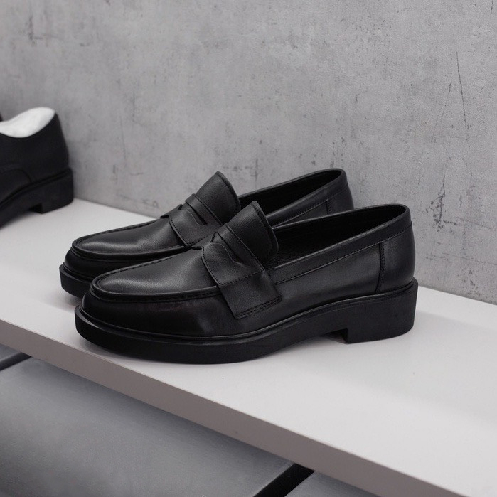 Giày penny loafer back, giày lười đốc, đế cao, khâu đế phối màu thời thượng - MT Đốc Đen Lỳ.