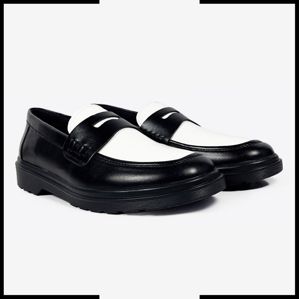 Giày penny loafer back, giày lười đốc, đế cao, khâu đế phối màu thời thượng - MT Đốc Đen Lỳ LS