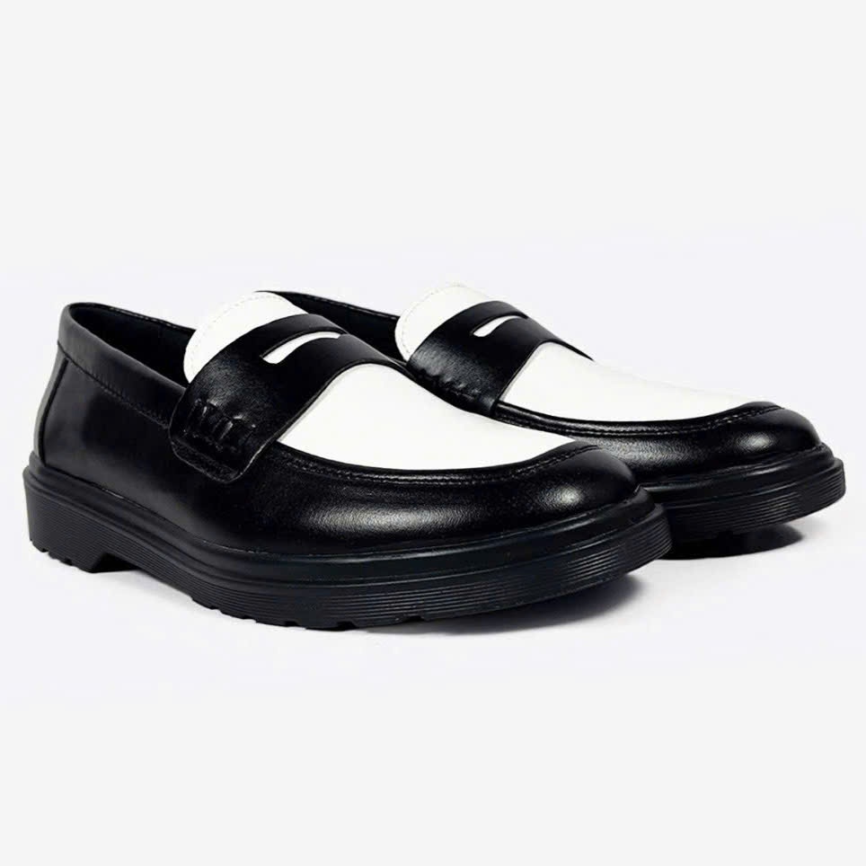 Giày penny loafer back, giày lười đốc, đế cao, khâu đế phối màu thời thượng - MT Đốc Đen Lỳ LS