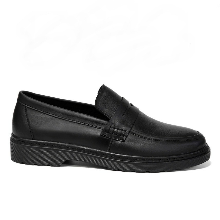 Giày penny loafer back, giày lười đốc, đế cao, khâu đế phối màu thời thượng - MT Đốc Đen Lỳ.