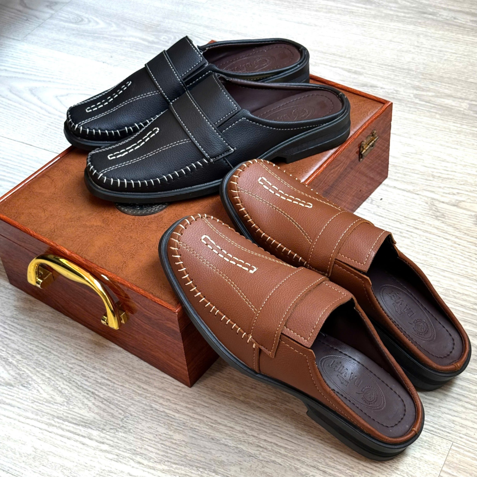 Giày tây sục, giày tây hở gót nam da mềm đế may sẵng, giày sục trung niên