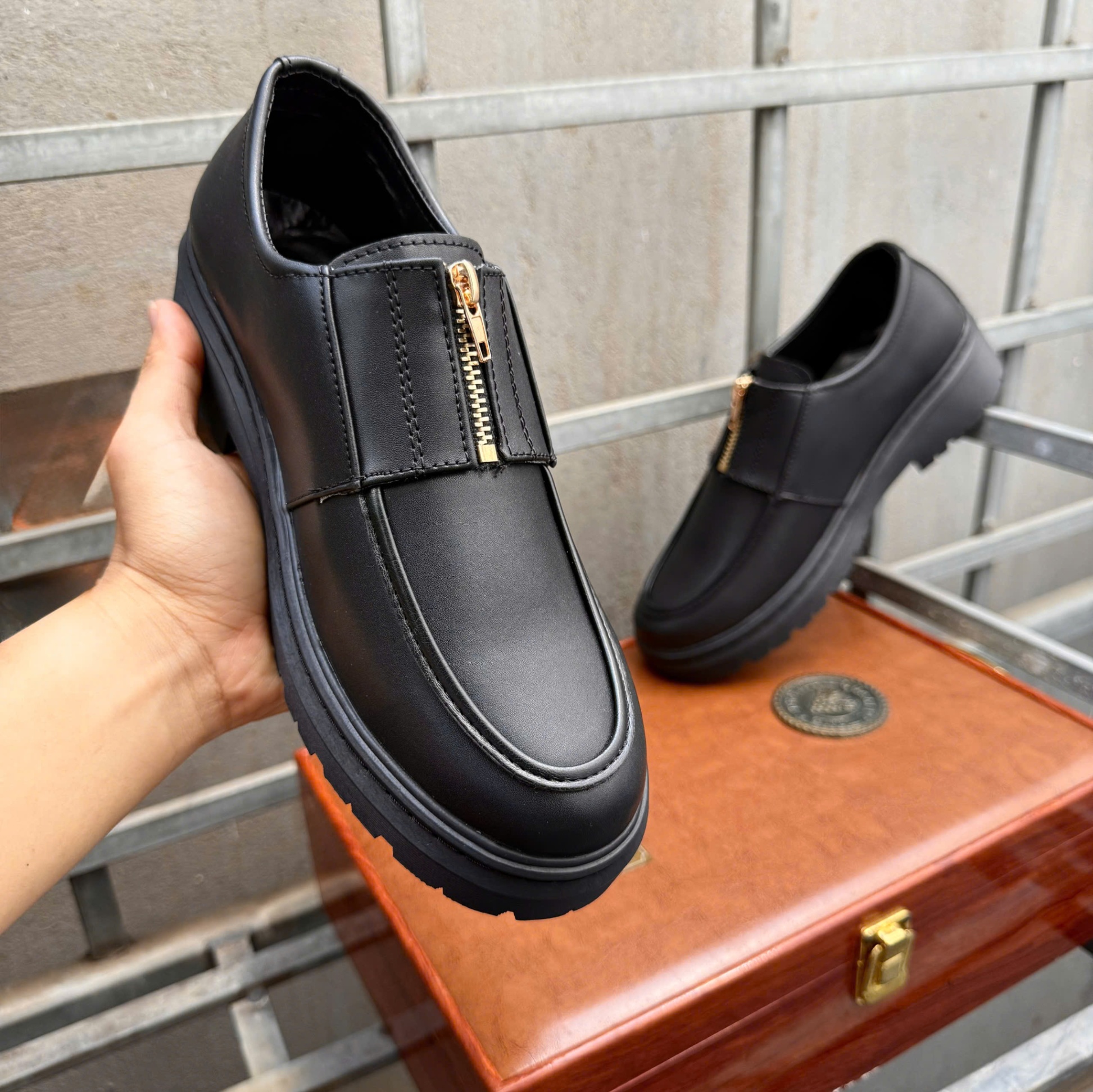 Giày loafer nam phối khóa kéo, đế khâu viền