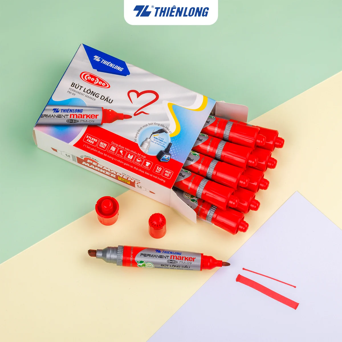 Hộp 10 bút lông dầu 2 đầu Thiên Long PM -09 - nét 6mm&0.8mm