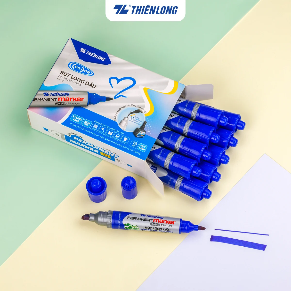 Hộp 10 bút lông dầu 2 đầu Thiên Long PM -09 - nét 6mm&0.8mm