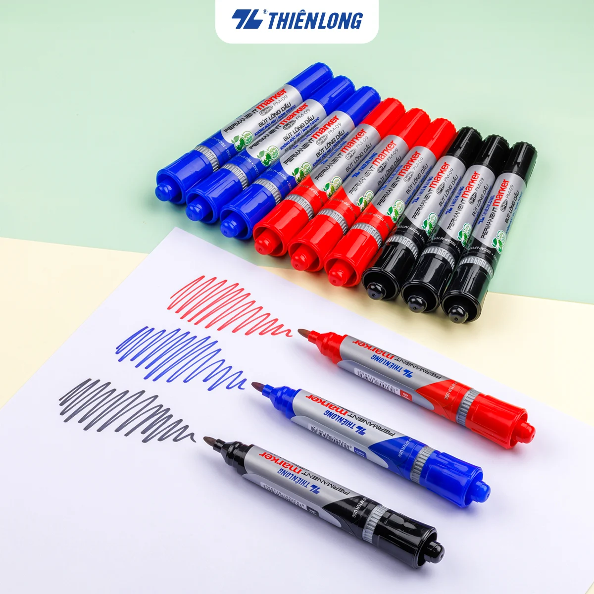 Hộp 10 bút lông dầu 2 đầu Thiên Long PM -09 - nét 6mm&0.8mm
