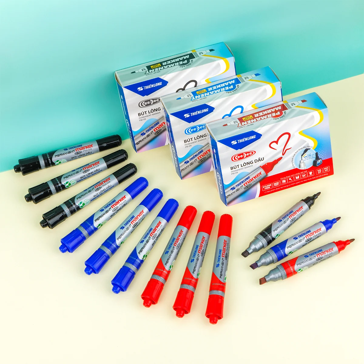 Hộp 10 bút lông dầu 2 đầu Thiên Long PM -09 - nét 6mm&0.8mm