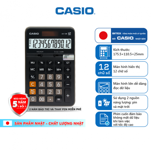 Máy Tính Văn Phòng Casio AX - 12B - W-DC