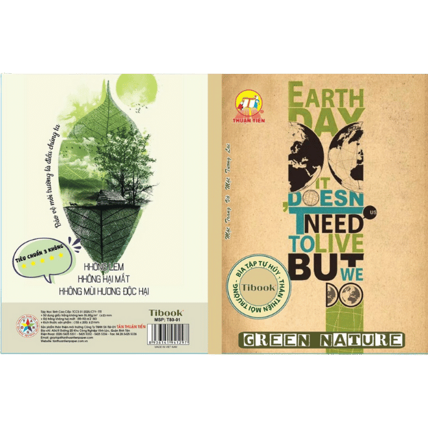 Tập học sinh 200 trang Green Nature Định lượng 80g/m2, 4 ôly
