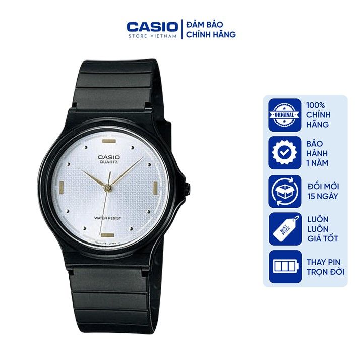 Đồng hồ Nam Casio MQ76-7A, đồng hồ chính hãng, dây silicon đen, mặt trắng