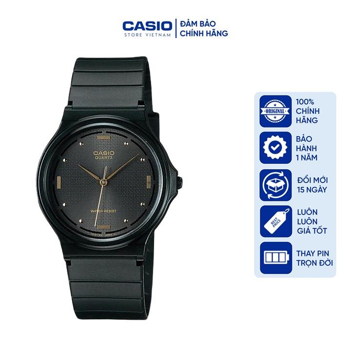 Đồng hồ Nam Casio MQ76-1A, đồng hồ chính hãng, dây silicon đen, mặt đen