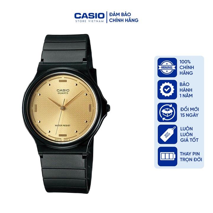 Đồng hồ Nam Casio MQ76-9A, đồng hồ chính hãng, dây silicon đen, mặt vàng