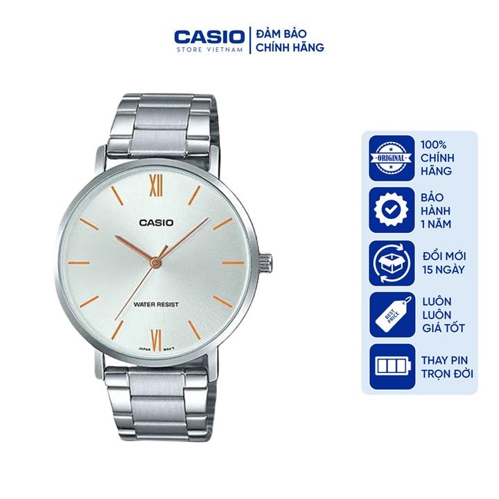 Đồng hồ Nữ Casio LTP-VT01D-7B, đồng hồ chính hãng, dây thép bạc mặt trắng