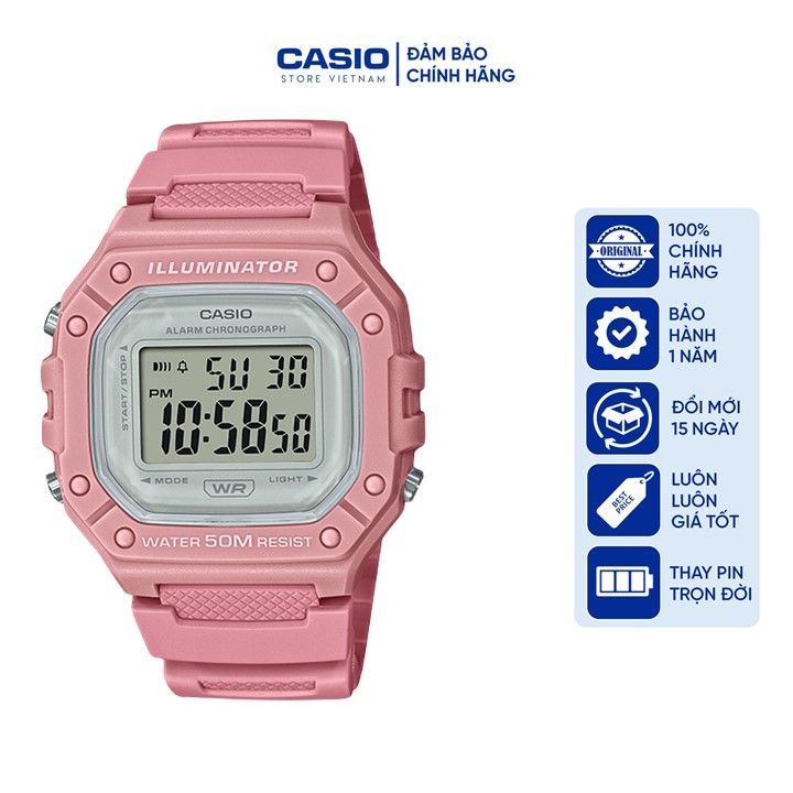 Đồng hồ Unisex  Casio W218HC-4AVDF, đồng hồ chính hãng, màu hồng