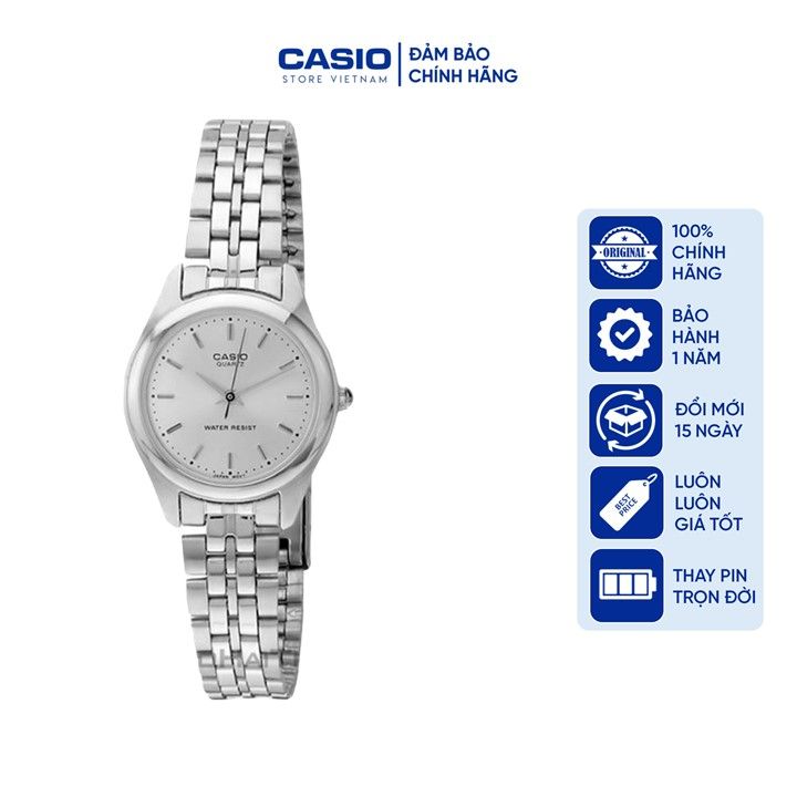 Đồng hồ Nữ Casio LTP-1129A-7A, đồng hồ chính hãng, dây thép bạc mặt gạch