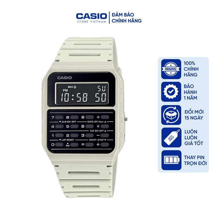 Đồng hồ Nam Casio CASIO CA-53WF-8B, mặt máy tính, màu trắng sữa