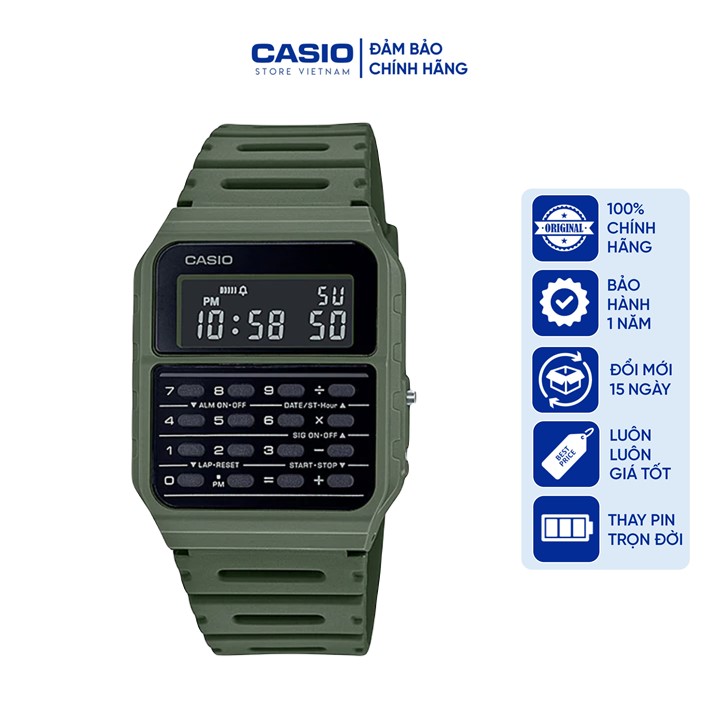 Đồng hồ Nam Casio CASIO CA-53WF-3B, mặt máy tính, màu xanh rêu