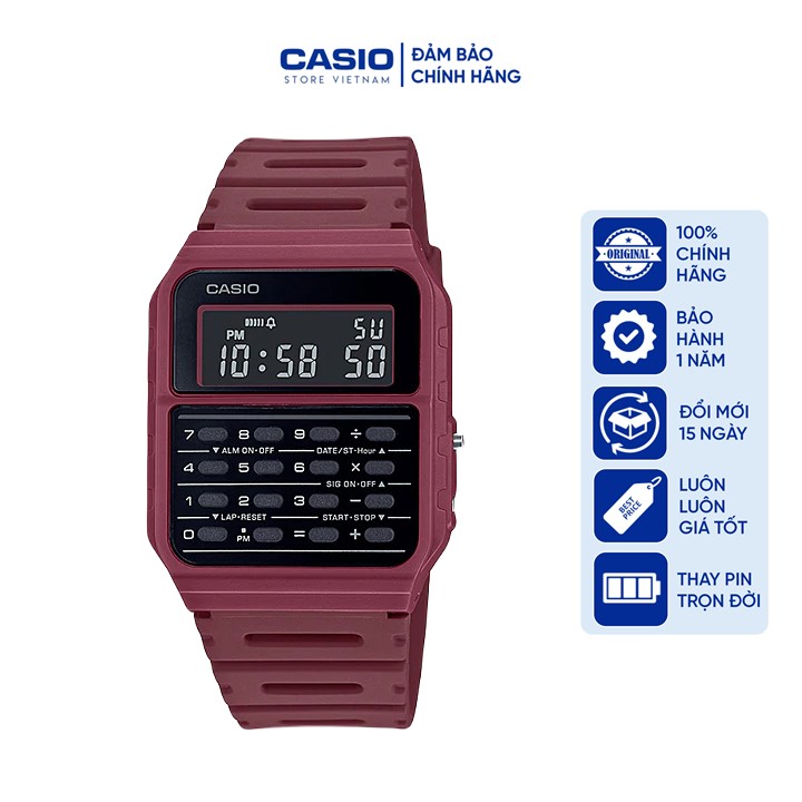 Đồng hồ Nam Casio CASIO CA-53WF-4B, mặt máy tính, màu đỏ