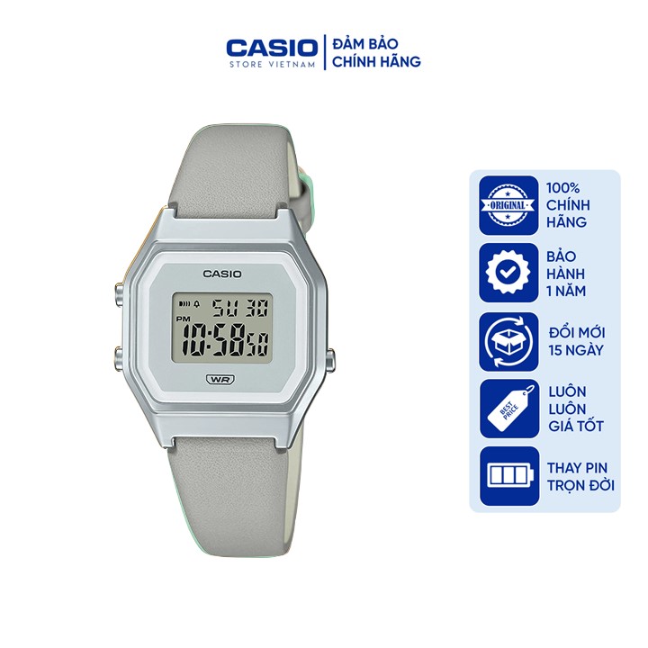 Đồng hồ Nữ Casio LA680WEL-8D, dây da màu xám