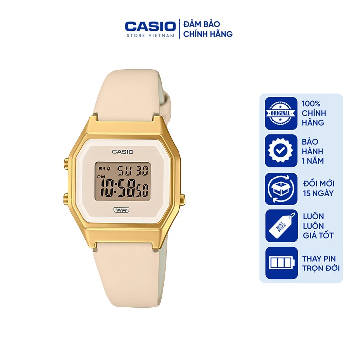 Đồng hồ Nữ Casio LA680WEGL-4D, dây da màu hồng