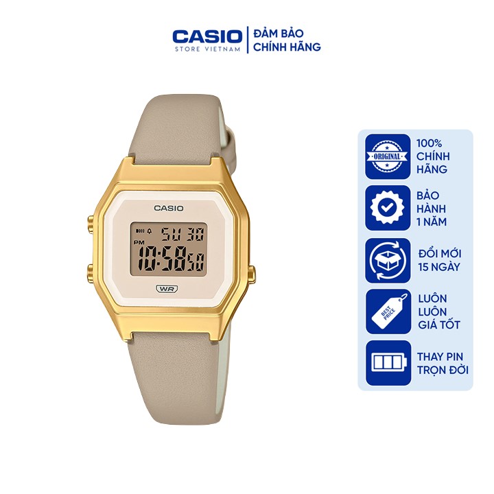 Đồng hồ Nữ Casio LA680WEGL-5D, dây da màu be