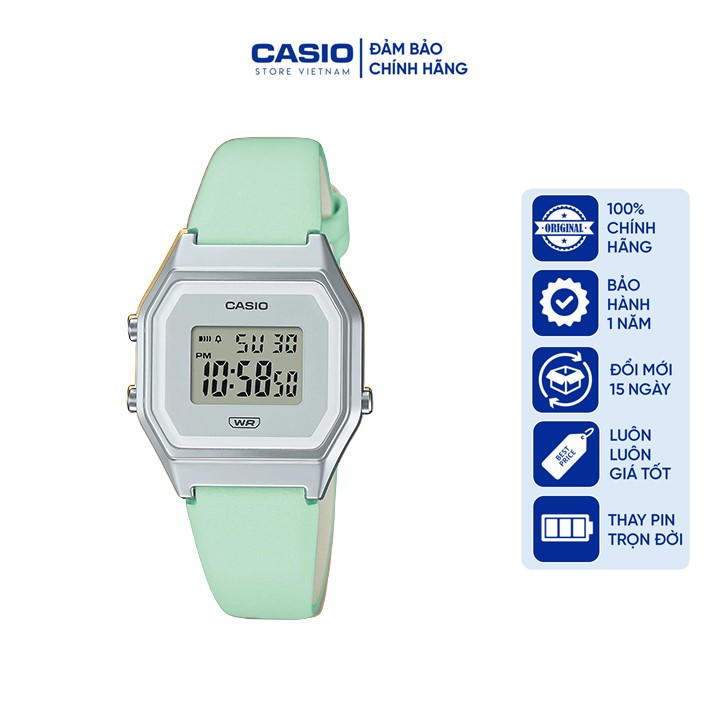 Đồng hồ Nữ Casio LA680WEL-3D, dây da màu xanh mint