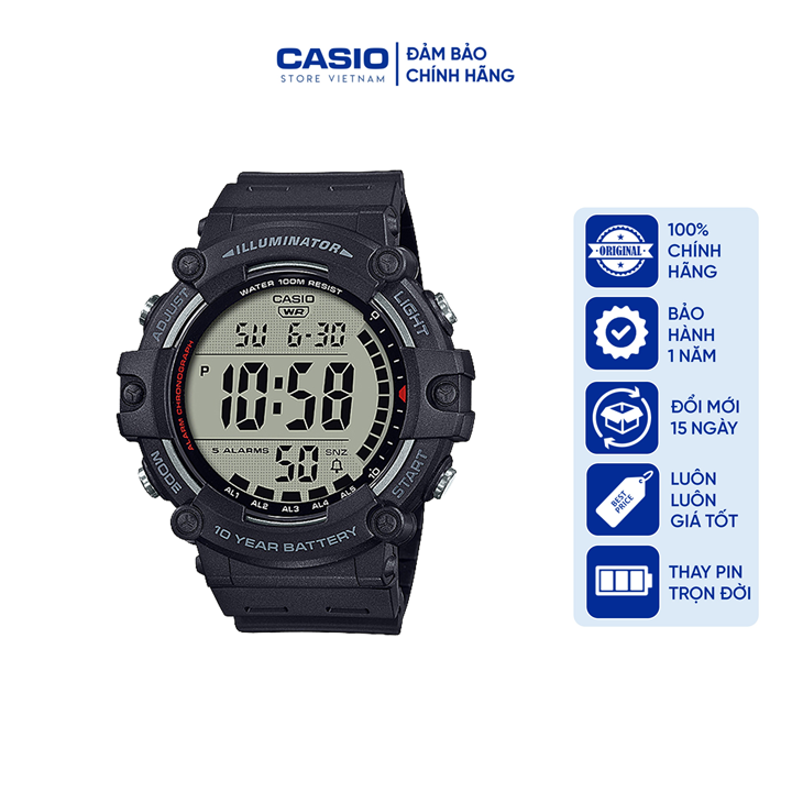 Đồng hồ Nam Casio AE-1500WH-1A, dây nhựa màu đen