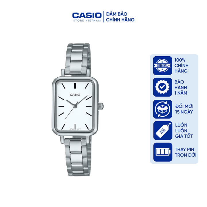 Đồng hồ nữ Casio LTP-V009D-7E, dây kim loại, màu bạc mặt trắng