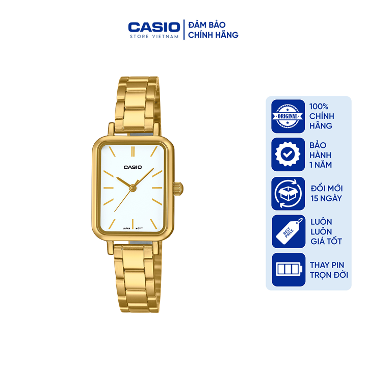 Đồng hồ nữ Casio LTP-V009G-7E, dây kim loại, màu vàng mặt trắng