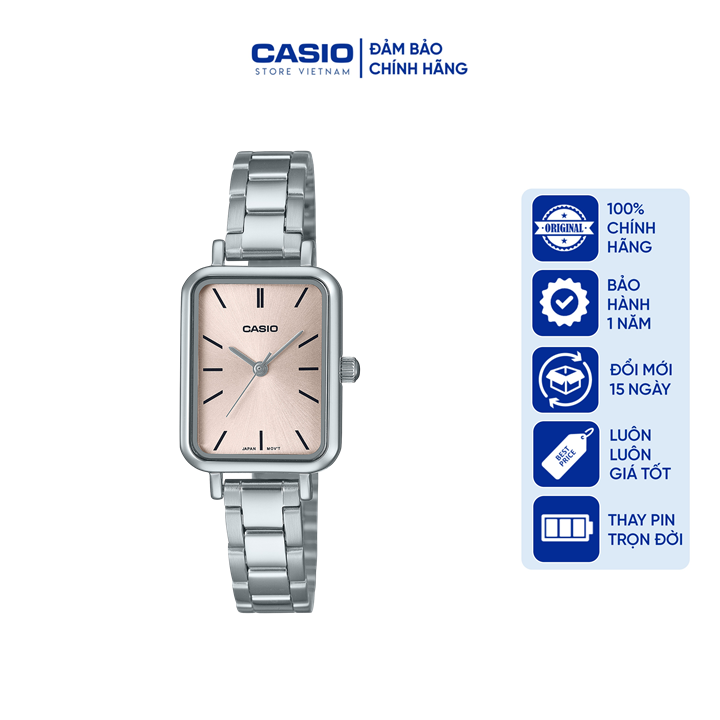 Đồng hồ nữ Casio LTP-V009D-4E, dây kim loại, màu bạc mặt hồng