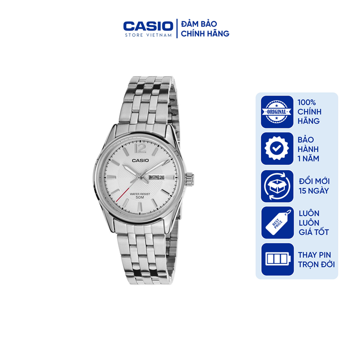 Đồng hồ nữ Casio LTP-1335D-7A, đồng hồ chính hãng, dây thép bạc mặt bạc