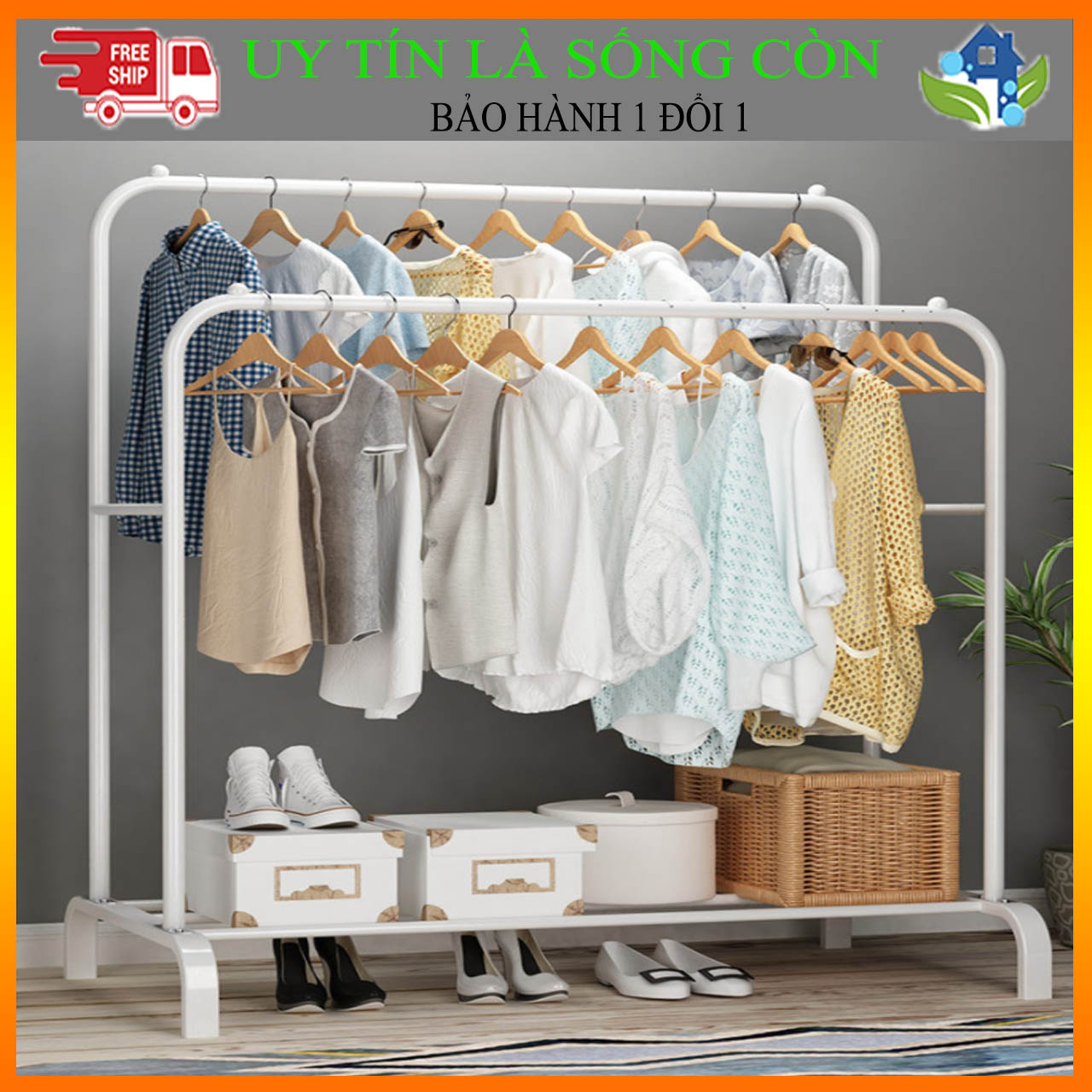 Giá Treo Quần Áo Chữ U 2K1T Trắng Không Móc