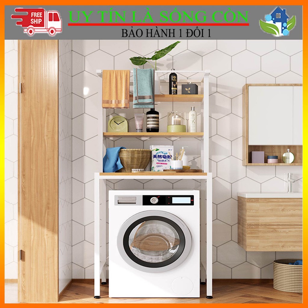 Kệ Máy Giặt Lồng Ngang 3 Tầng Gỗ Trắng