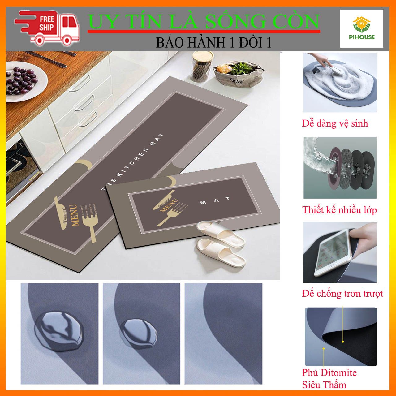 Set Thảm Bếp Siêu Thấm Nâu