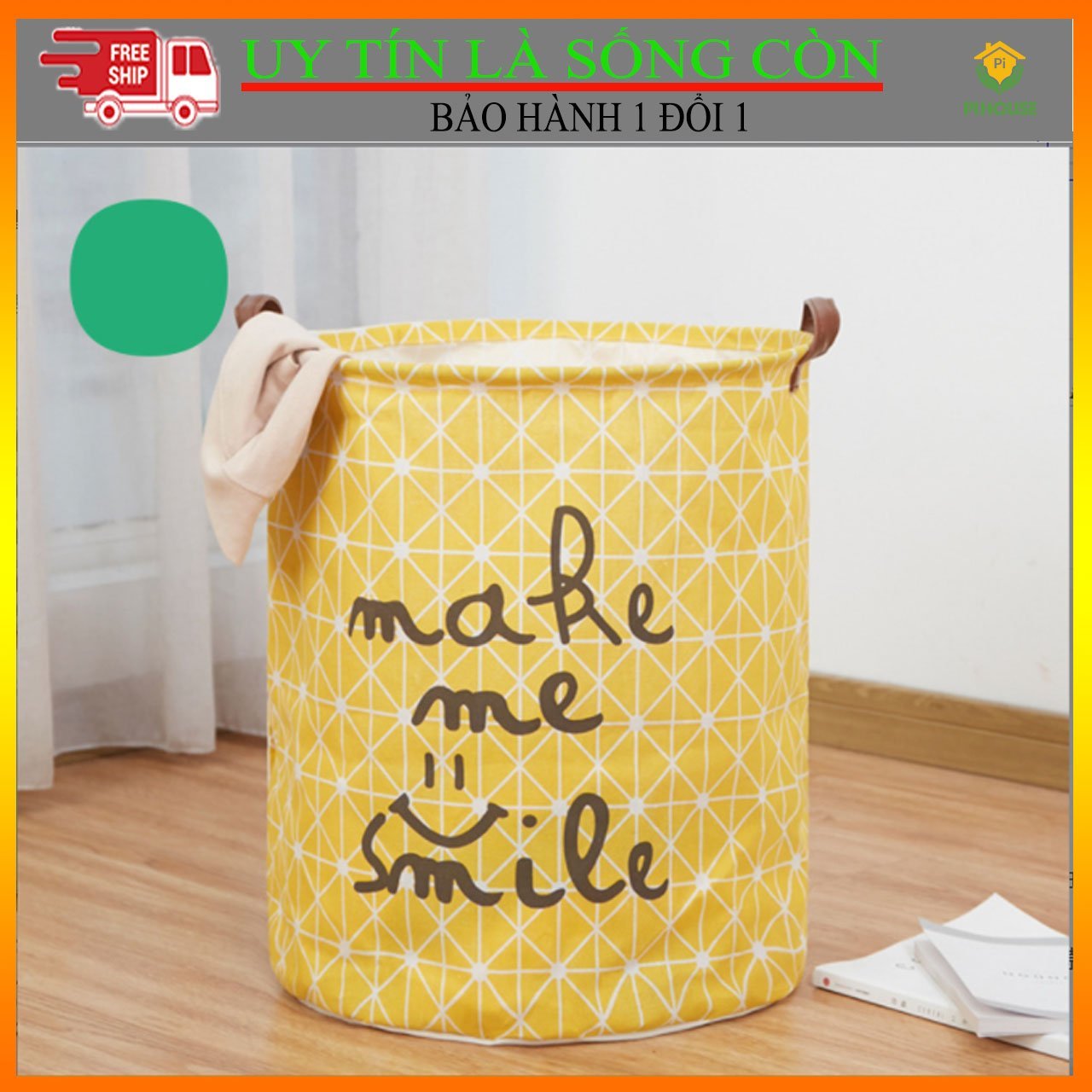 Giỏ Đựng Quần Áo Bằng Vải Sọc Vàng Smile