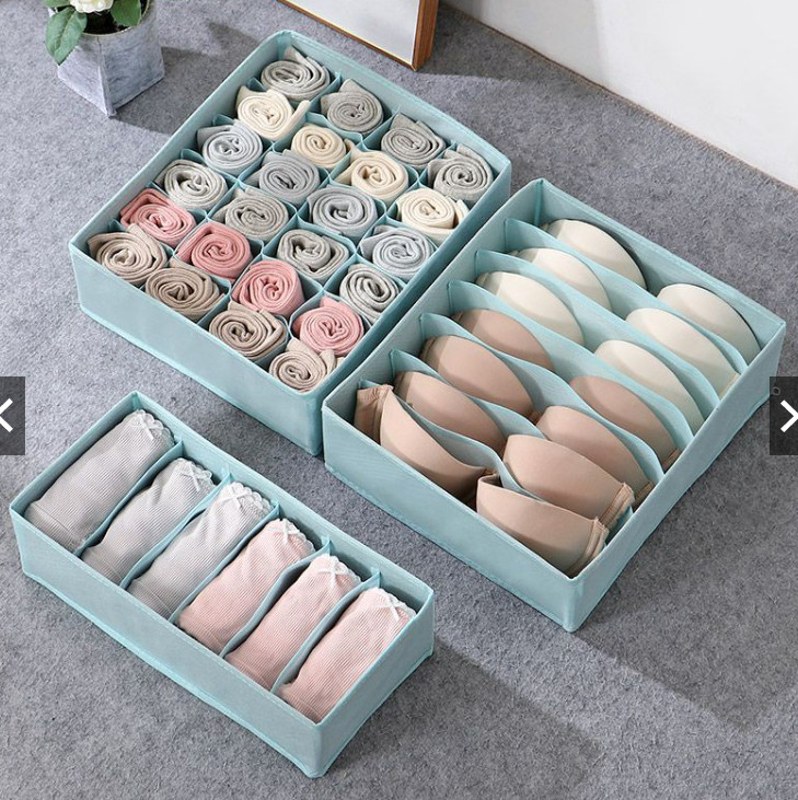 Sét 3 Hộp Đựng Đồ Lót Tất Vớ Chia Ngăn Màu Xanh