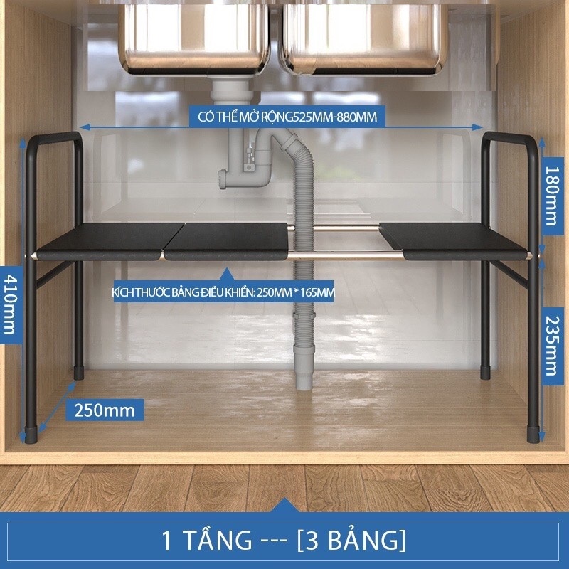 Kệ Gầm Bếp 1 Tầng 3 Tấm Đen