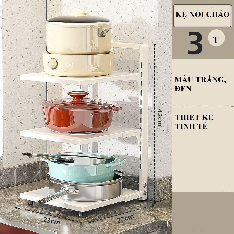 Kệ Nồi Chảo 3 tầng trắng