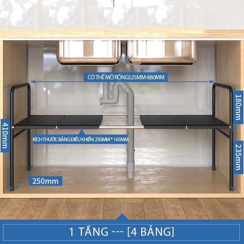 Kệ Gầm Bếp 1 Tầng 4 Tấm Đen
