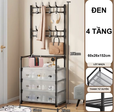 Kệ Giày L4T60cm Đen Có Nắp