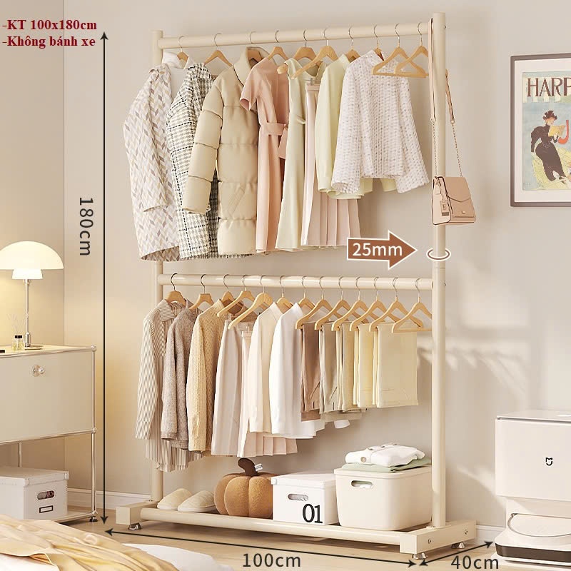 Kệ Quần Áo 2 giàn Trắng 100x180cm